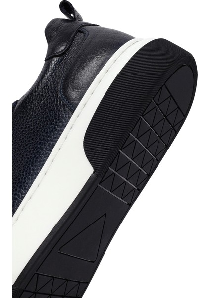 Erkek Lacivert Bağcıklı Kalın Tabanlı Deri Sneaker 25WFD6408FT