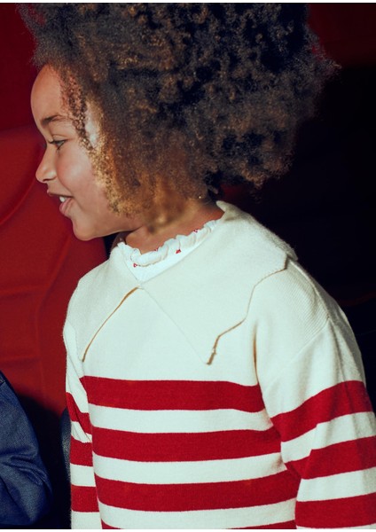 Kız Çocuk Geniş Yaka Çizgili Kazak