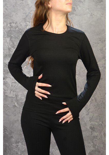 Bisiklet Yaka Uzun Kollu Penye Body