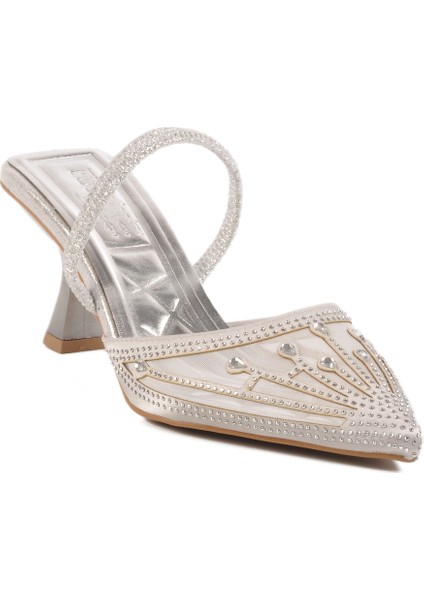 Gümüş Taşlı Kadın Abiye Ayakkabı Florin T-100 Z