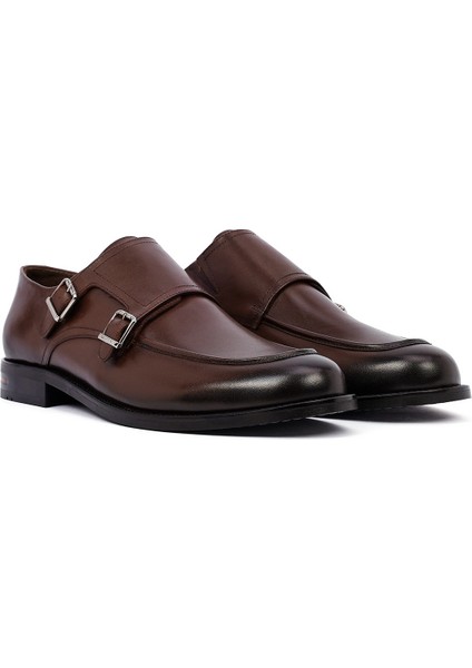 Erkek Kahverengi Çift Tokalı Deri Klasik Ayakkabı 25WFD603418 modelleri