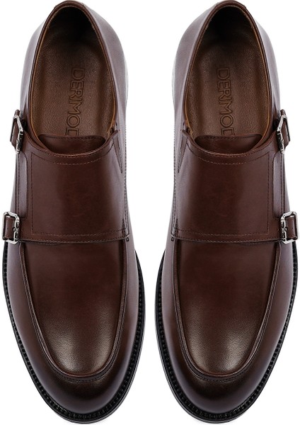 Erkek Kahverengi Çift Tokalı Deri Klasik Ayakkabı 25WFD603418