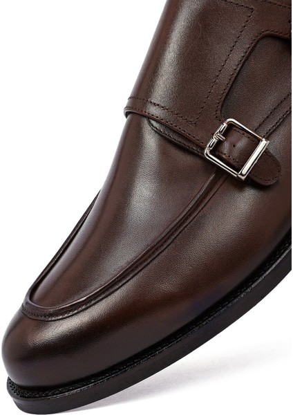 Erkek Kahverengi Çift Tokalı Deri Klasik Ayakkabı 25WFD603418