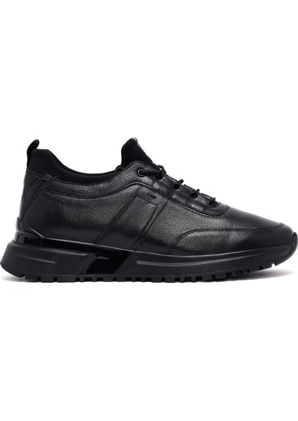 Erkek Siyah Bağcıklı Kalın Tabanlı Deri Casual Sneaker 25WFD642218