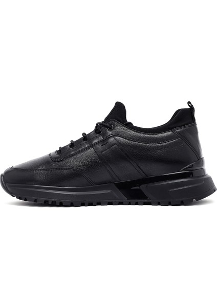 Erkek Siyah Bağcıklı Kalın Tabanlı Deri Casual Sneaker 25WFD642218 fiyatları