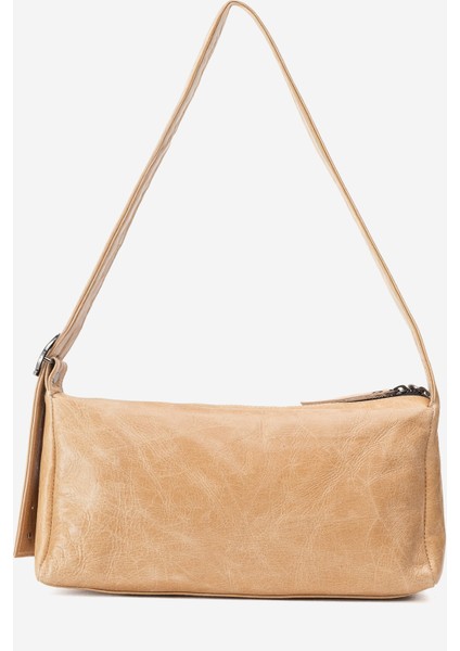 Diana Ayarlanabilir Kemerli Omuz Çantası Gerçek Deri Bej