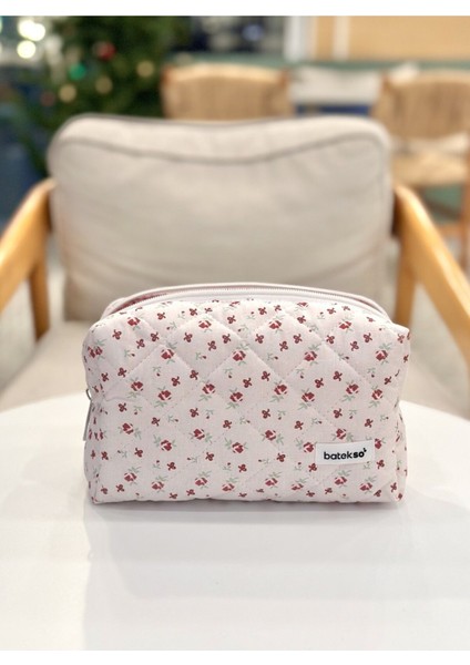 Bordo Kurdele Desenli Makyaj Çantası - Büyük Boy fiyatları