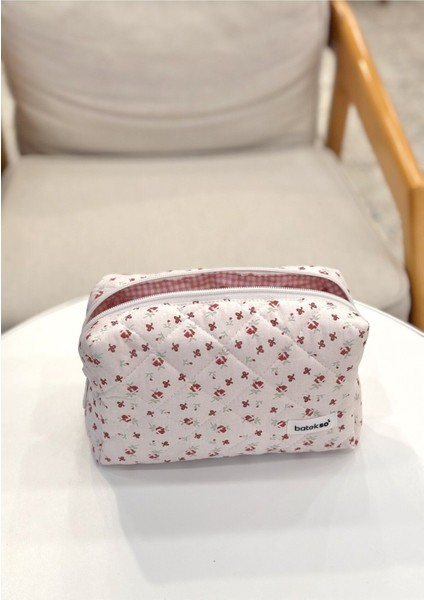 Bordo Kurdele Desenli Makyaj Çantası - Büyük Boy fırsatları