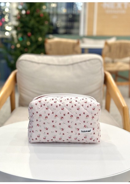 Bordo Kurdele Desenli Makyaj Çantası - Büyük Boy indirimleri