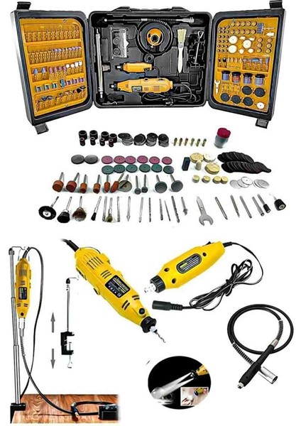 350 Parça Çift Makinalı Çok Fonksiyonlu Gravür Oyma Dremel Taşlama Zımpara Kesme Set Dremel