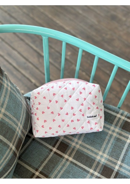 Pembe Kalp Desenli Makyaj Çantası - Büyük Boy modelleri