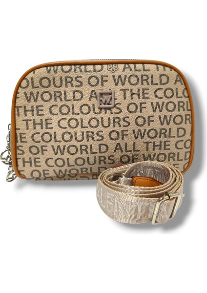 Tuana 210-25 Deri Yazı Desenli Omuz Askılı Kadın Çanta