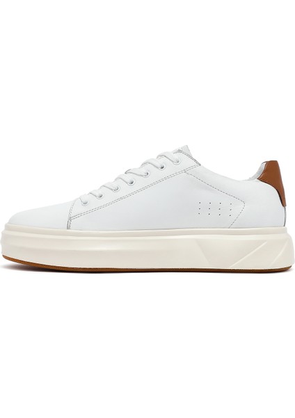 Erkek Beyaz Bağcıklı Kalın Tabanlı Deri Sneaker 25WFD611618 fiyatları