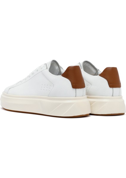 Erkek Beyaz Bağcıklı Kalın Tabanlı Deri Sneaker 25WFD611618 indirimleri
