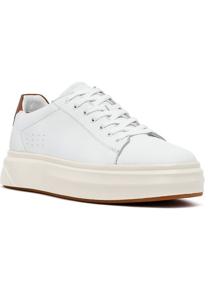 Erkek Beyaz Bağcıklı Kalın Tabanlı Deri Sneaker 25WFD611618