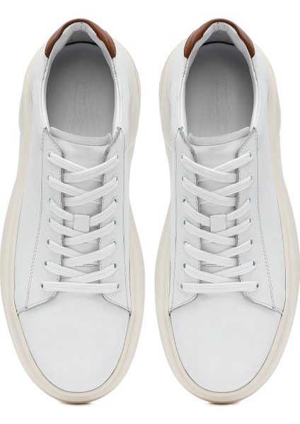 Erkek Beyaz Bağcıklı Kalın Tabanlı Deri Sneaker 25WFD611618