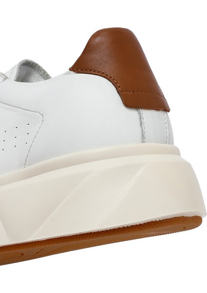 Erkek Beyaz Bağcıklı Kalın Tabanlı Deri Sneaker 25WFD611618