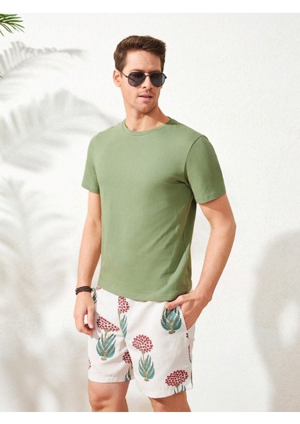 Erkek Mint Arkası Enjoy Baskılı Bisiklet Yaka T-Shirt