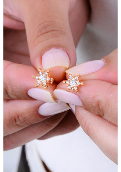 Gümüş Rose Zirkon Taşlı Kar Kristali Küpe SGTL12998ROSE