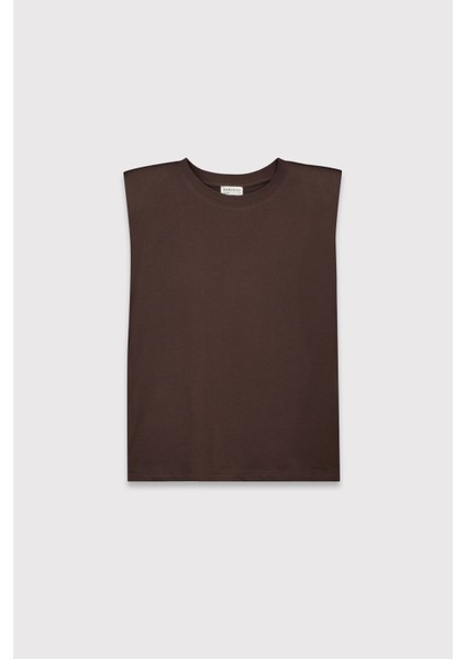 Omuz Vatkalı Kolsuz T-Shirt