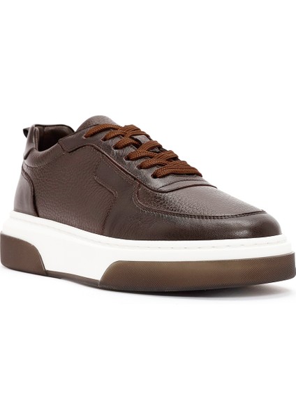 Erkek Kahverengi Bağcıklı Kalın Tabanlı Deri Sneaker 25WFD6408FT