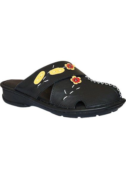 25Y NBL08 Siyah Kadın Hakiki Deri Günlük Terlik