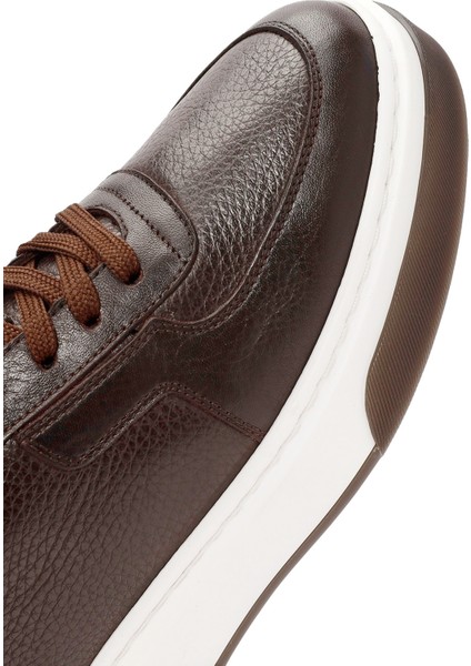 Erkek Kahverengi Bağcıklı Kalın Tabanlı Deri Sneaker 25WFD6408FT