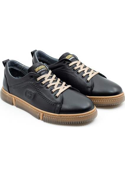 Drexton Hakiki Deri Siyah Sneaker Rahat Ortopedik Günlük Erkek Ayakkabı