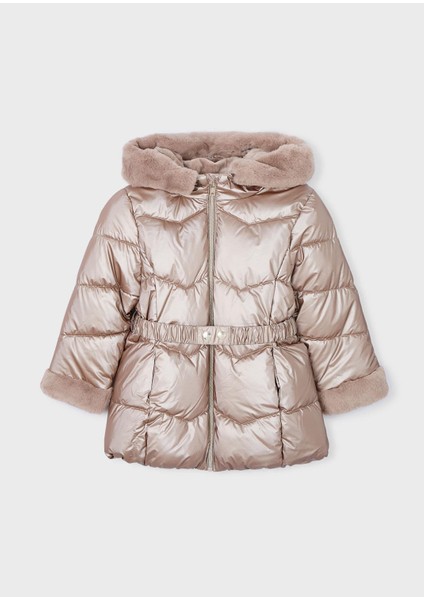 Kız Çocuk Kemerli Parlak Şişme Mont
