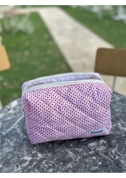 Mor Mini Kalp Desenli Makyaj Çantası - Büyük Boy modelleri