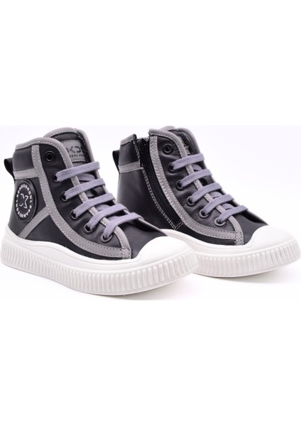 Font Erkek Çocuk Hakiki Deri Bağcıklı ve Fermuarlı Siyah Renk Bot indirimleri