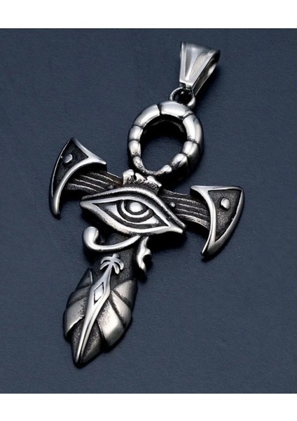 Antik Eskitme Paslanmaz Çelik Eski Mısır Horus Göz Ra Kolye