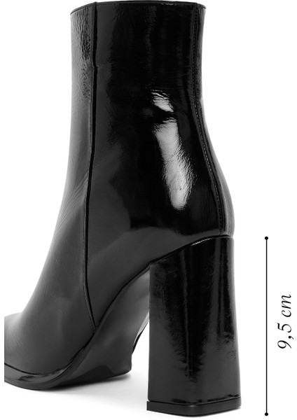 Kadın Siyah Fermuarlı Yüksek Kalın Topuklu Rugan Deri Bot 25WFD131116 fiyatları