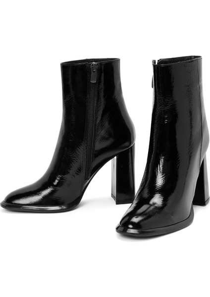 Kadın Siyah Fermuarlı Yüksek Kalın Topuklu Rugan Deri Bot 25WFD131116 modelleri