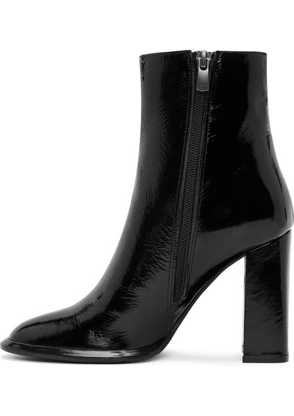 Kadın Siyah Fermuarlı Yüksek Kalın Topuklu Rugan Deri Bot 25WFD131116 fırsatları