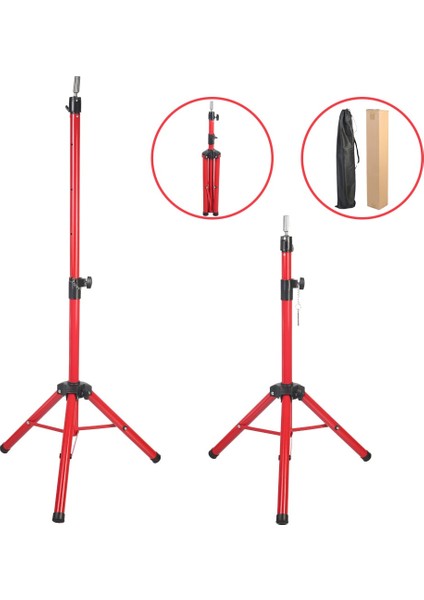 Kuaför Eğitim Mankeni İçin Metal Tripod / Kırmızı + Taşıma Çantası