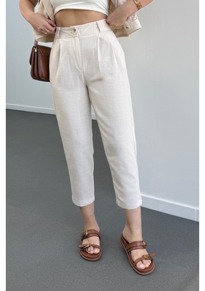 Larissa Taş Renk Keten %100 Pamuk Pantolon