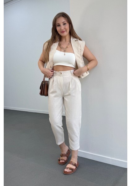 Larissa Taş Renk Keten %100 Pamuk Pantolon fiyatları