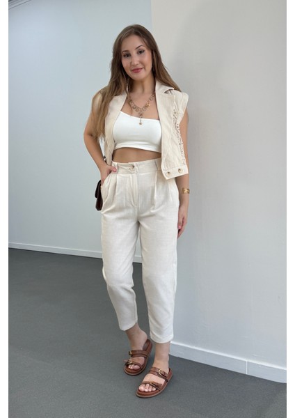 Larissa Taş Renk Keten %100 Pamuk Pantolon modelleri