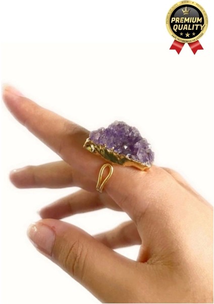 Özel Üretim Altın Pirinç Kaplama Vintage Görünümlü Şık Tasarımlı Ayarlanabilir Doğal Taş Kadın Yüzük modelleri