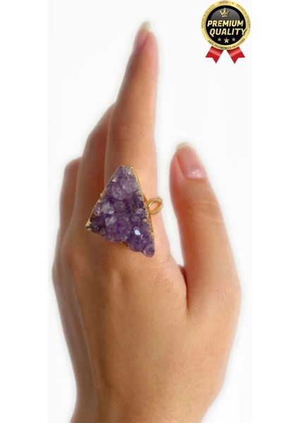 Özel Üretim Altın Pirinç Kaplama Vintage Görünümlü Şık Tasarımlı Ayarlanabilir Doğal Taş Kadın Yüzük fırsatları