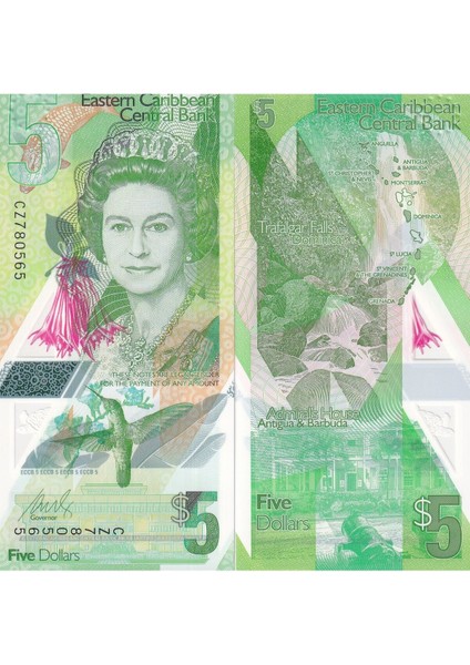 Doğu Karayipler 5 Dolar Kraliçe Elizabeth Polimer Yabancı Kağıt Para Çil ( Unc ) Koleksiyon Para