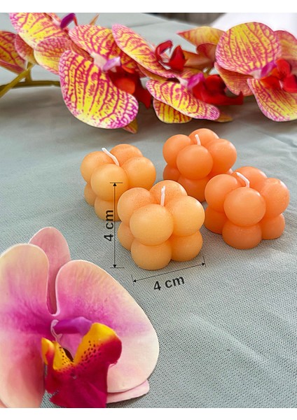 4'lü Bubble Küp Mum Seti | 4x4 cm Dekoratif Mum Kayısı Turuncusu fiyatları