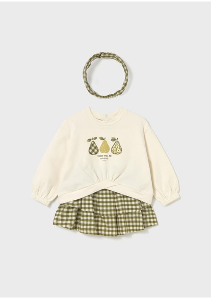 Kız Bebek Şaç Bantlı Etek Sweat Takım