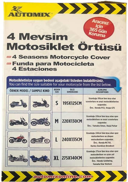 Motosiklet Brandası 4 Mevsim M Beden 220*130 cm modelleri