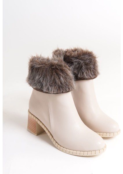Julıa Fermuarlı Ortopedik Taban Tüylü Topuklu Kadın Bot Ckt - Krem fırsatları