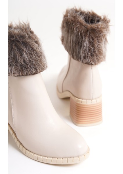 Julıa Fermuarlı Ortopedik Taban Tüylü Topuklu Kadın Bot Ckt - Krem indirimleri