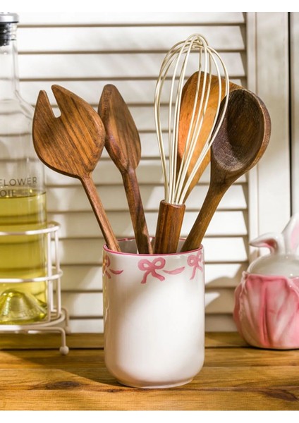 Pembe Fiyonk Baskılı Porselen Kaşıklık, 13 Cm, Şık ve Kullanışlı Mutfak Aksesuarı