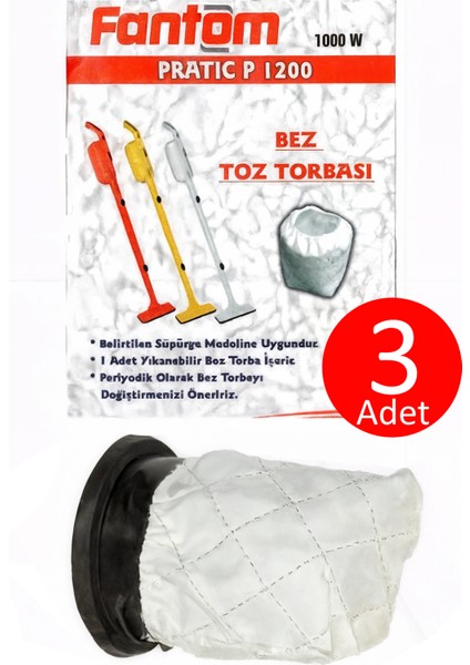 Fantom P1200 Pratik Dik Süpürge Bez Toz Torbası 3 Adet