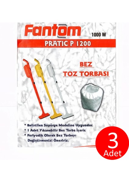 Fantom P1200 Pratik Dik Süpürge Bez Toz Torbası 3 Adet fiyatları